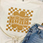 Mama Retro Checkered Flower Puff Tee