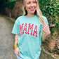 Mama Pink and Red Checkered Applique Tee