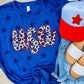 USA Cursive Leopard Applique Star Tee
