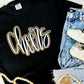 Cheers Cursive Double Puff/Glitter Tee