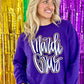 Mardi Gras Cursive Double Puff/Glitter Purple Sweatshirt
