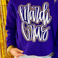 Mardi Gras Cursive Double Puff/Glitter Purple Sweatshirt