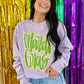 Mardi Gras Cursive Double Puff/Glitter Lavender Sweatshirt