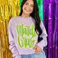 Mardi Gras Cursive Double Puff/Glitter Lavender Sweatshirt