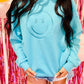 Happy Face Aqua Embroidered Sweatshirt