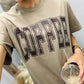 Coffee Distressed Varsity Curved Tee