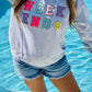 Weekend Happy Multi Colored Chenille Patch Sweatshirt