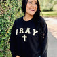 Pray Cross Curved Chenille Patch Sweatshirt