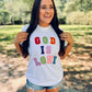 God Is Love Multi Colored Varsity Patch Tee