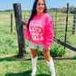 Lets Go Girls Cow Print Hat Puff Sweatshirt