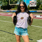 Game Day Football Rose Gold Chenille Patch Midi Cropped Tee