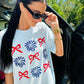 Firework Bow Trio Stack Puff Glitter Tee