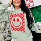 Checkered Happy Face Tree Eyes Puff Sweatshirt