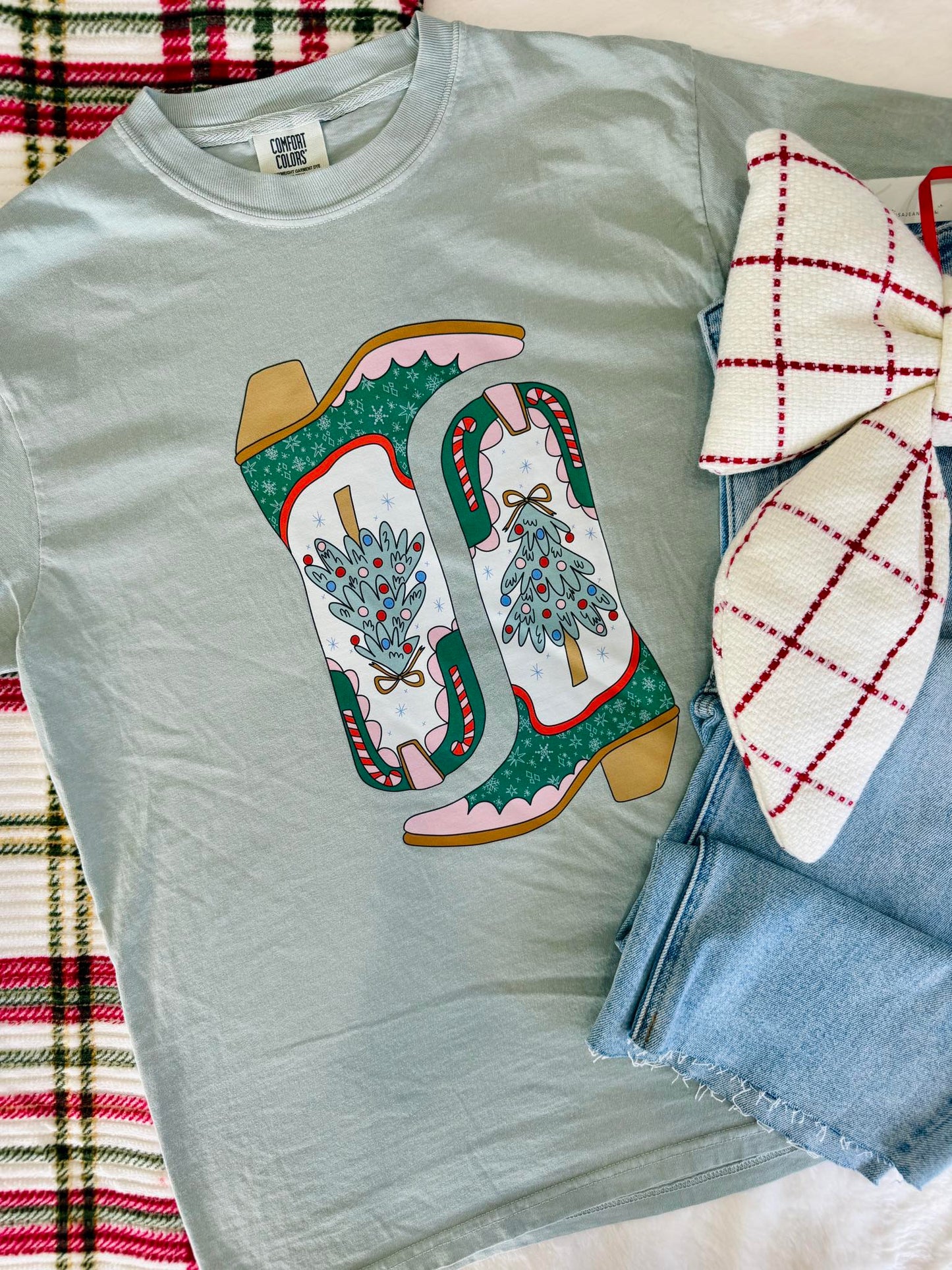 Cowgirl Christmas Boots DTF Graphic Tee