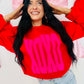 XOXO Varsity 25 V-Neck Valentine's Puff Sweatshirt