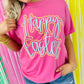 Happy Easter Pink Puff/Glitter Double Cursive Apparel