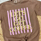 Brown t-shirt with 'Let's Go Get Coffee' text on a woven surface