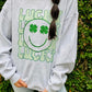 Lucky Happy Face Glitter & Sublimation Sweatshirt