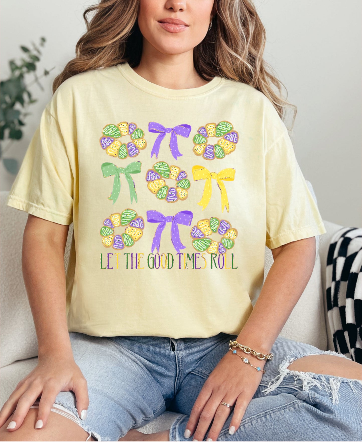 Let The Good Times Roll King Cake Bows DTF