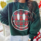 Plaid Happy Face Holiday Graphic Sweatshirt